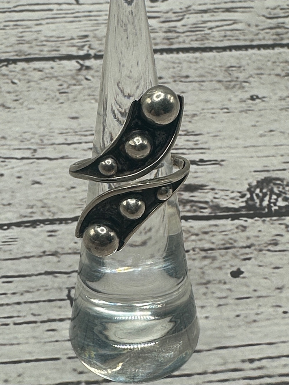 Mexico Sterling Spiral Dot Wrap Ring - Blackened Silver Finish
